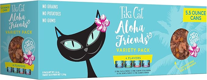 Tiki Cat Aloha Friends Wet Cat Food - Tuna, Fish & Seafood Variety with Pumpkin, 5.5 oz, 8 ct