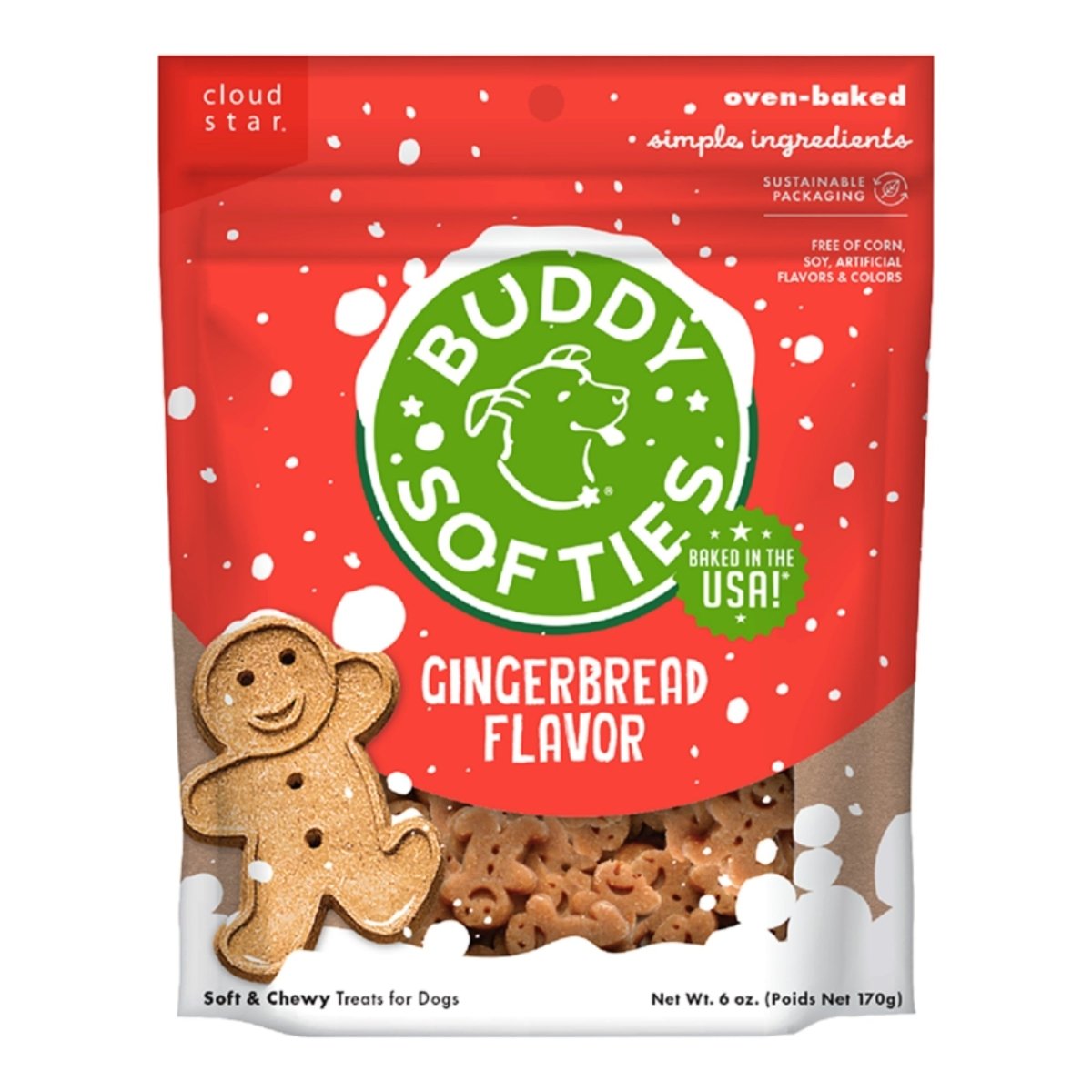 Cloud Star Dog Buddy Biscuits Chewy Treats Gingerbread 6oz. - Pets Perfect