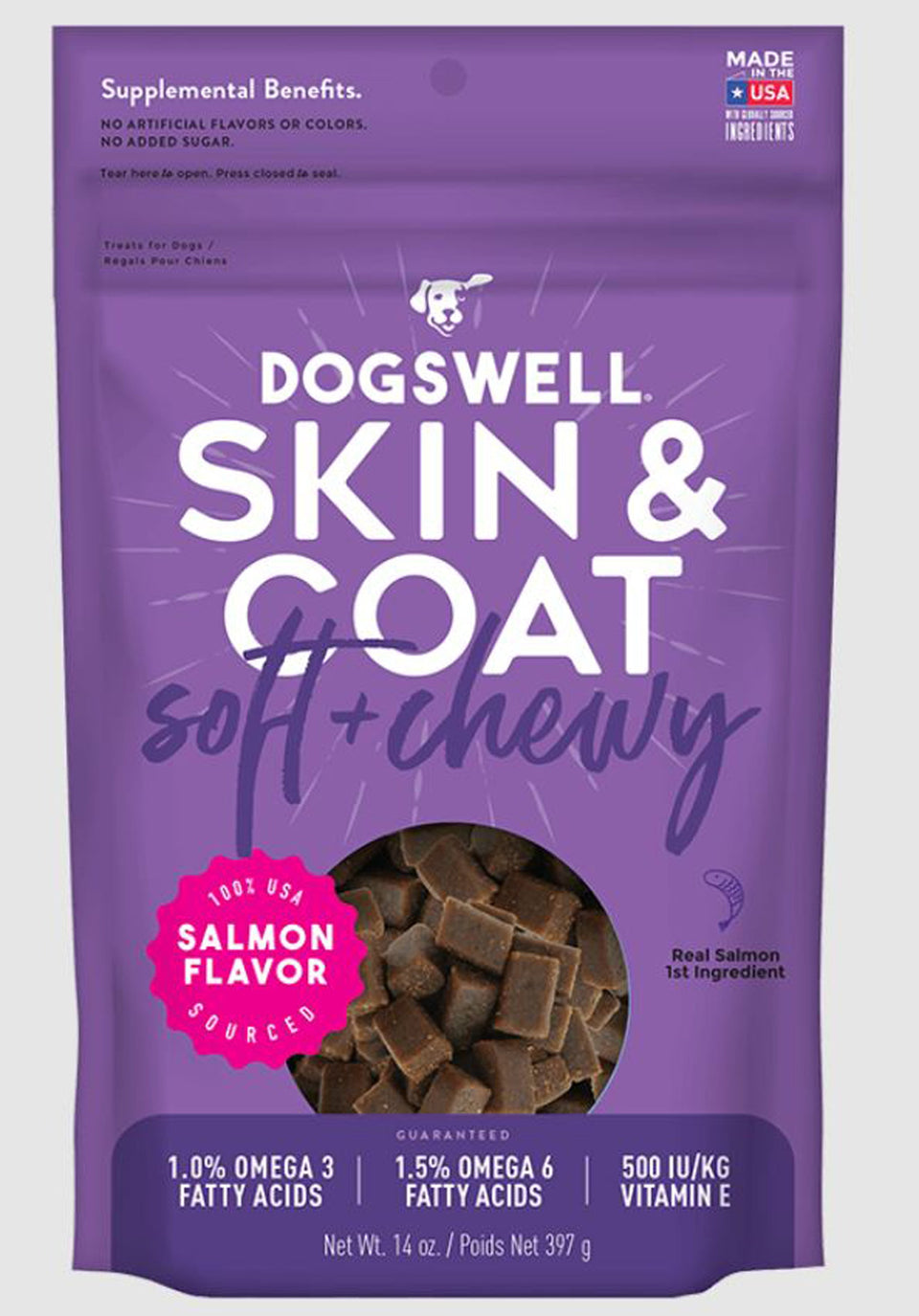 Dogswell Dog Skin And Coat Soft Dog Chew Grain-Free Salmon 14 oz