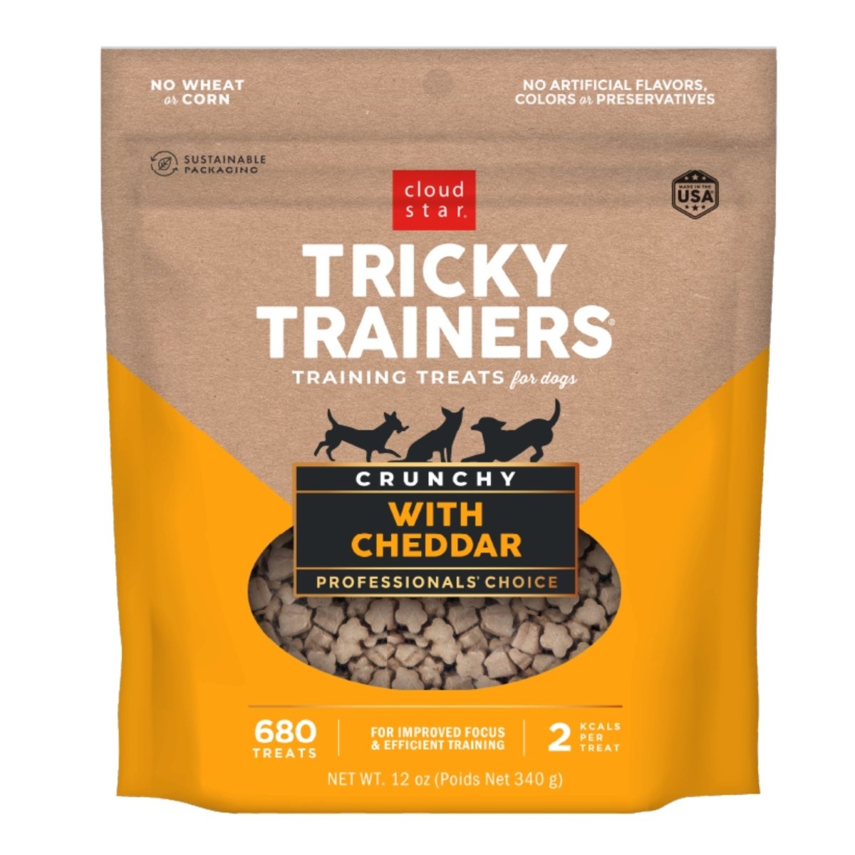 Cloud Star Crunchy Tricky Trainers Cheddar Flavor Dog Treats; 8oz. Bag - Pets Perfect