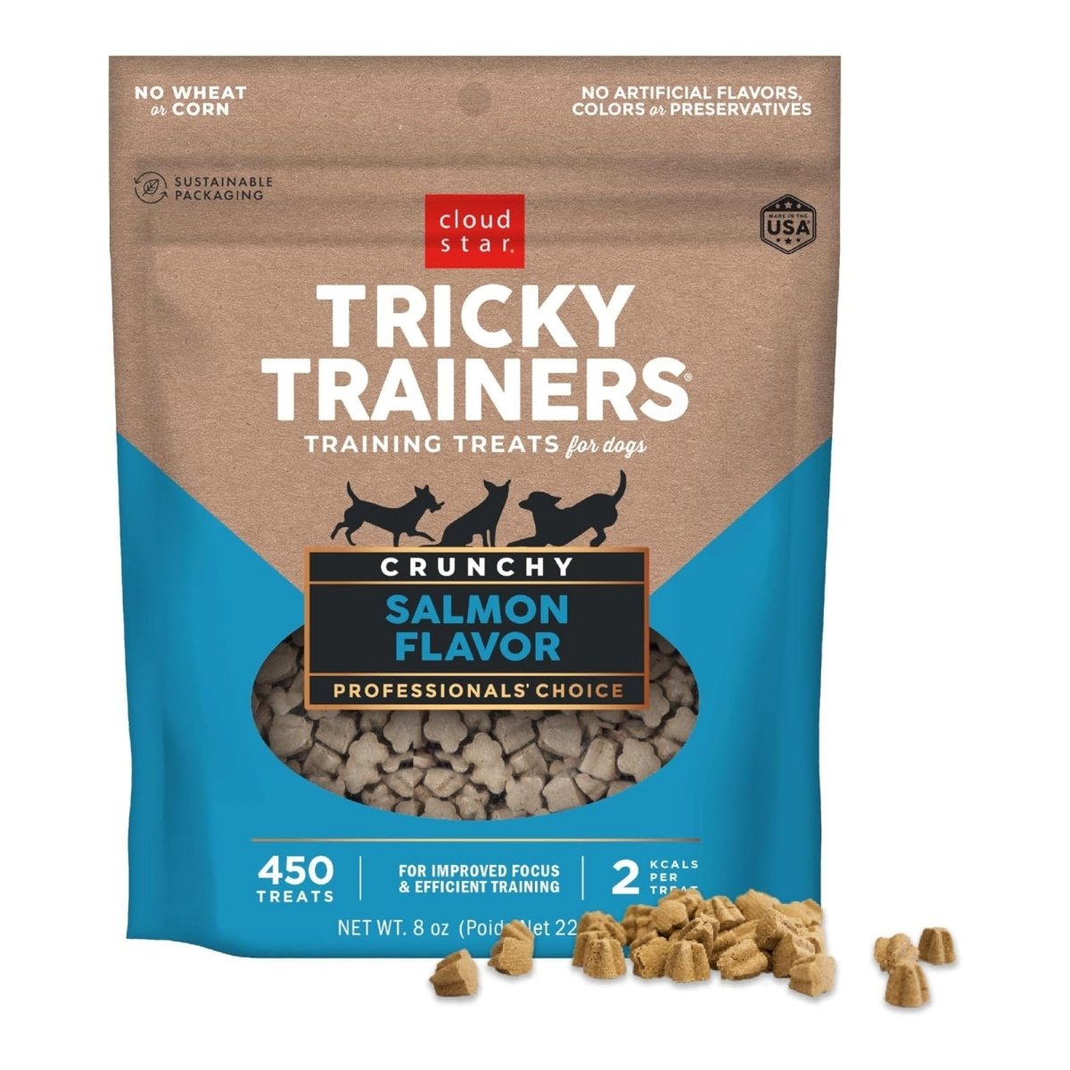 Cloud Star Crunchy Tricky Trainers Salmon Flavor Dog Treats; 8oz. Bag - Pets Perfect