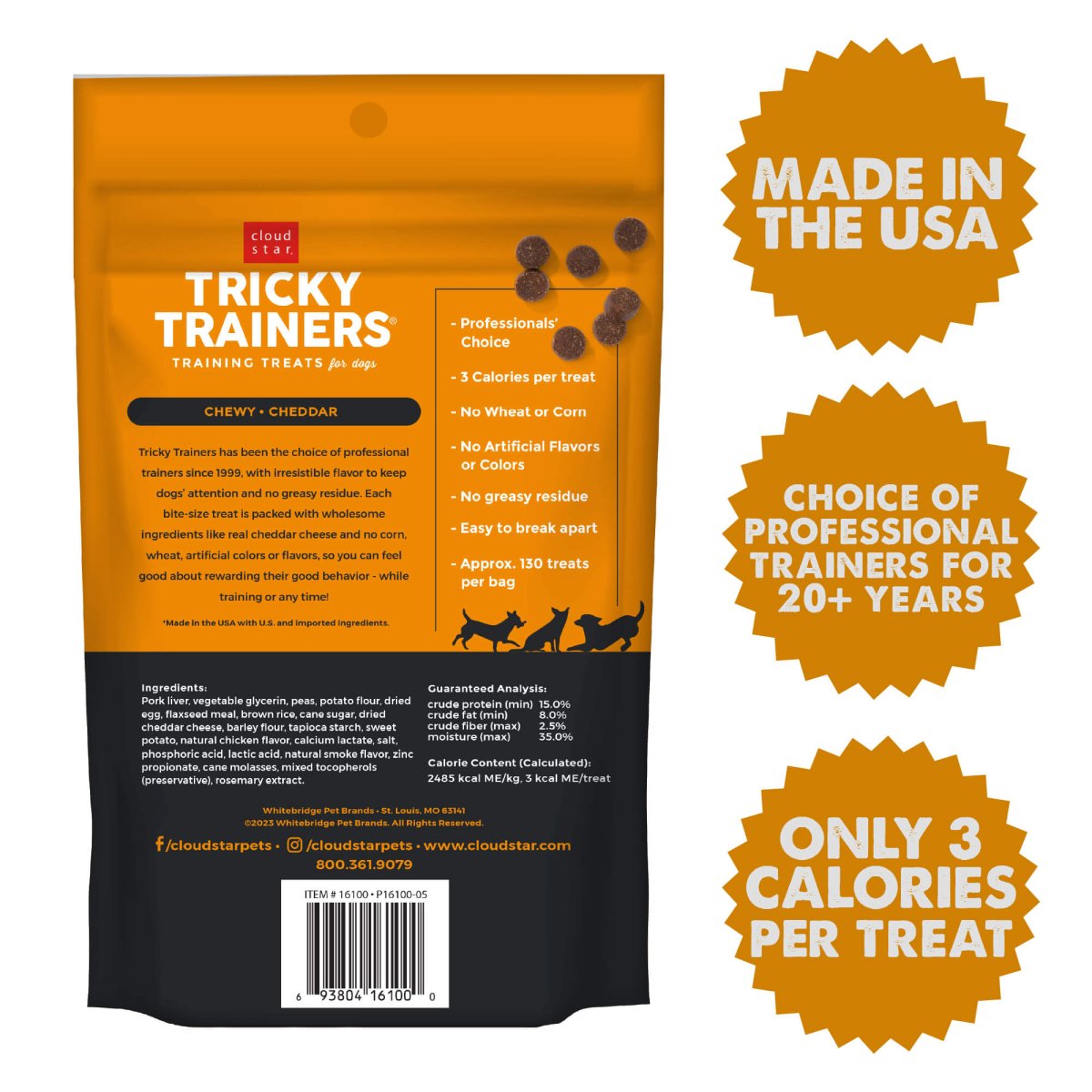 Cloud Star Chewy Tricky Trainers Cheddar Flavor Dog Treats; 5oz. Bag - Pets Perfect