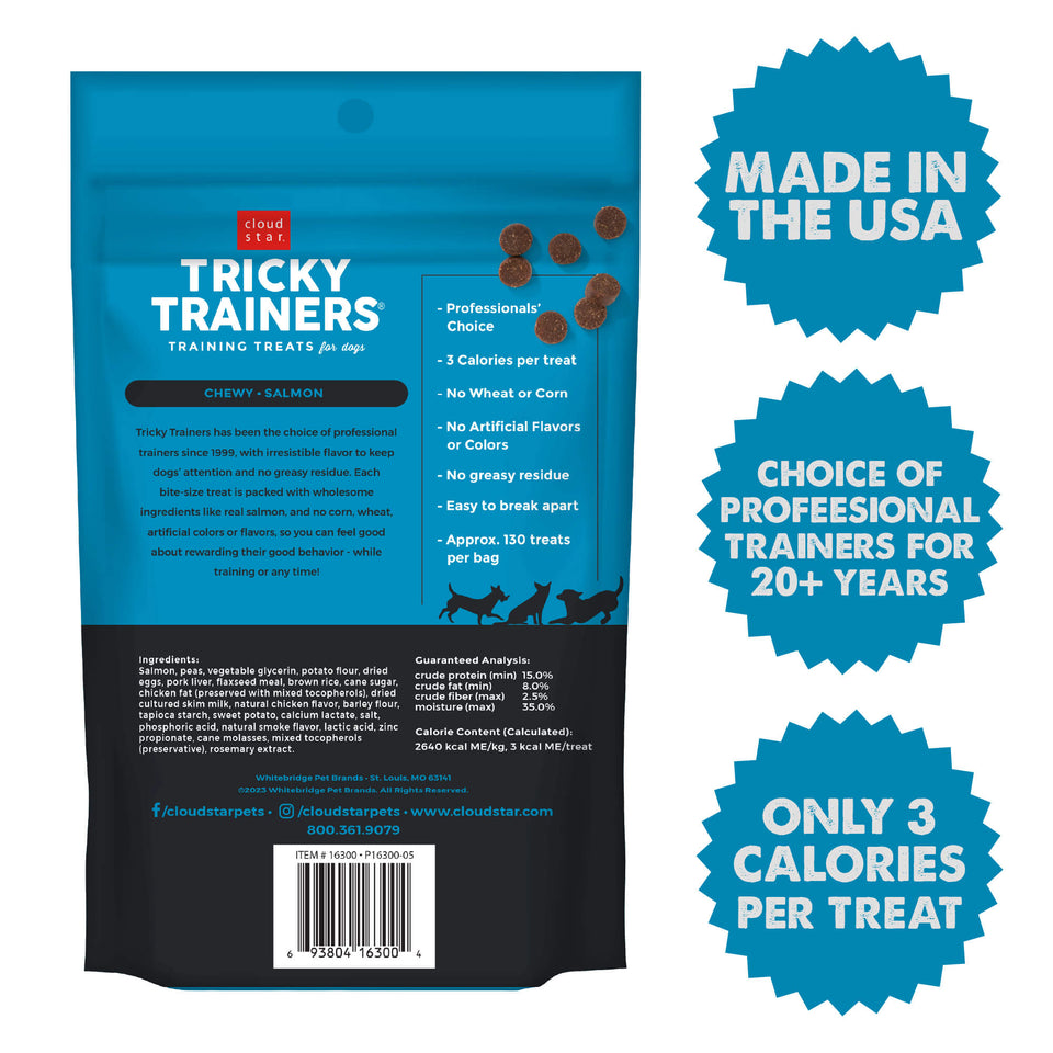 Cloud Star Chewy Tricky Trainers Salmon Flavor Dog Treats, 5 oz. Bag