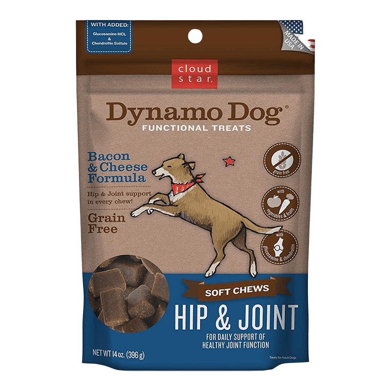 Cloud Star Dynamo Dog Hip and Joint Soft Chews Bacon and Cheese Formula Dog Treats; 14oz. Bag - Pets Perfect