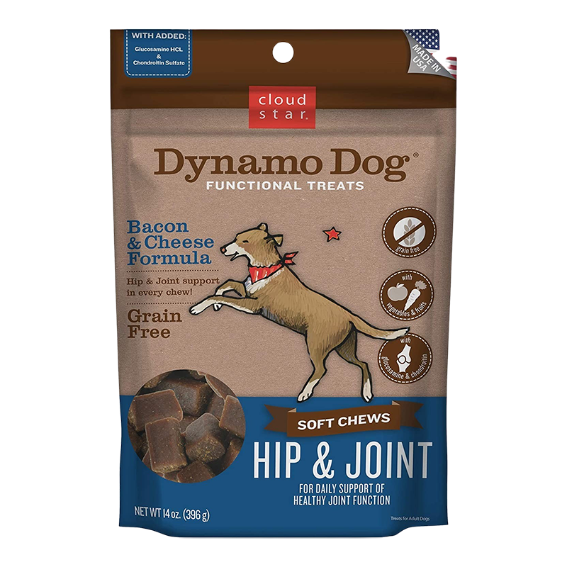 Cloud Star Dynamo Dog Hip and Joint Soft Chews Bacon and Cheese Formula Dog Treats, 14 oz. Bag