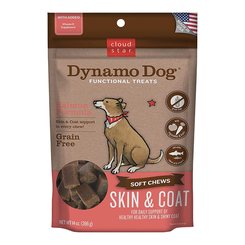 Cloud Star Dynamo Dog Skin and Coat Soft Chews Salmon Formula Dog Treats, 14 oz. Bag