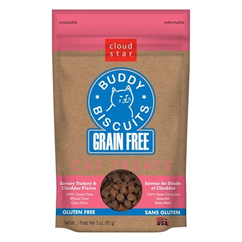 Cloud Star Grain - Free Buddy Biscuits With Savory Turkey and Cheddar Cat Treats; 3oz. Bag - Pets Perfect