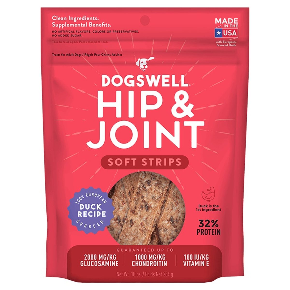 Dogswell Hip & Joint Grain - Free Soft Strips Duck Dog Treats 10oz. - Pets Perfect