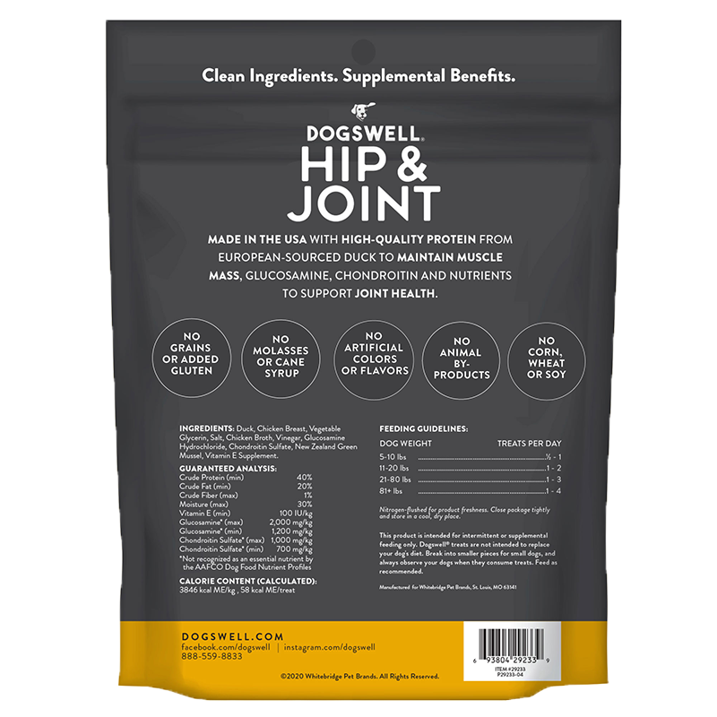 Dogswell Hip & Joint Grain-Free Jerky Dog Treat Regular Duck, 10 oz