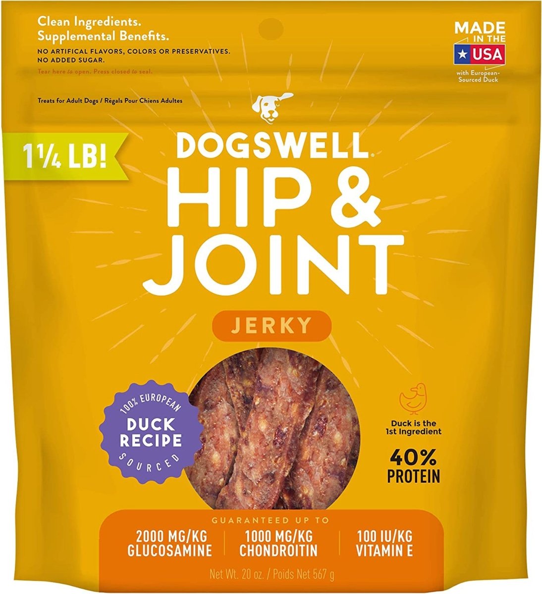 Dogswell Hip & Joint Grain - Free Duck Jerky Dog Treats 20oz. - Pets Perfect