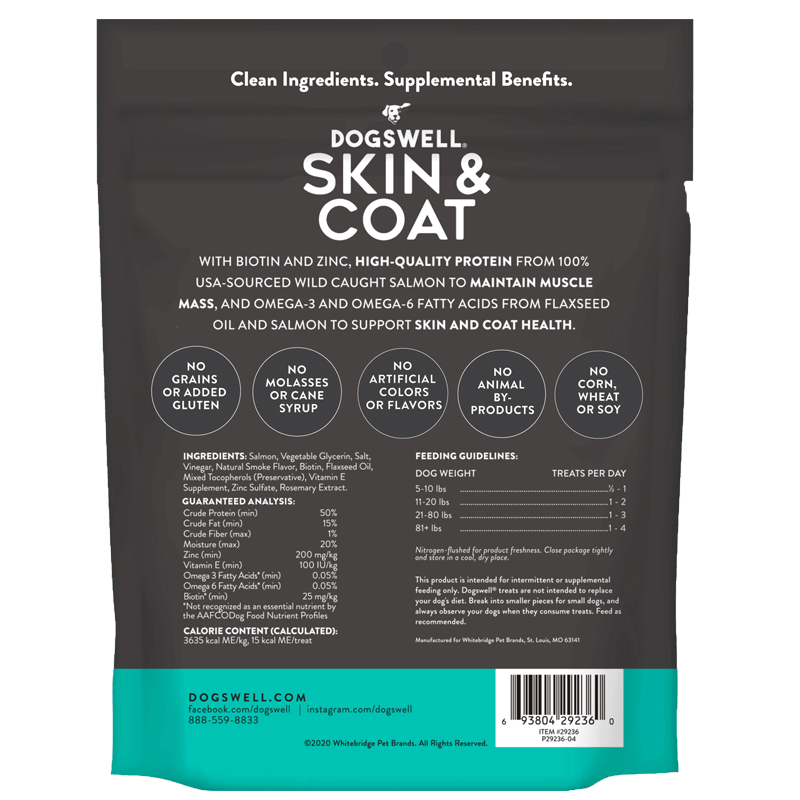 Dogswell Skin & Coat Grain - Free Mini Salmon Jerky Dog Treats 4oz. - Pets Perfect