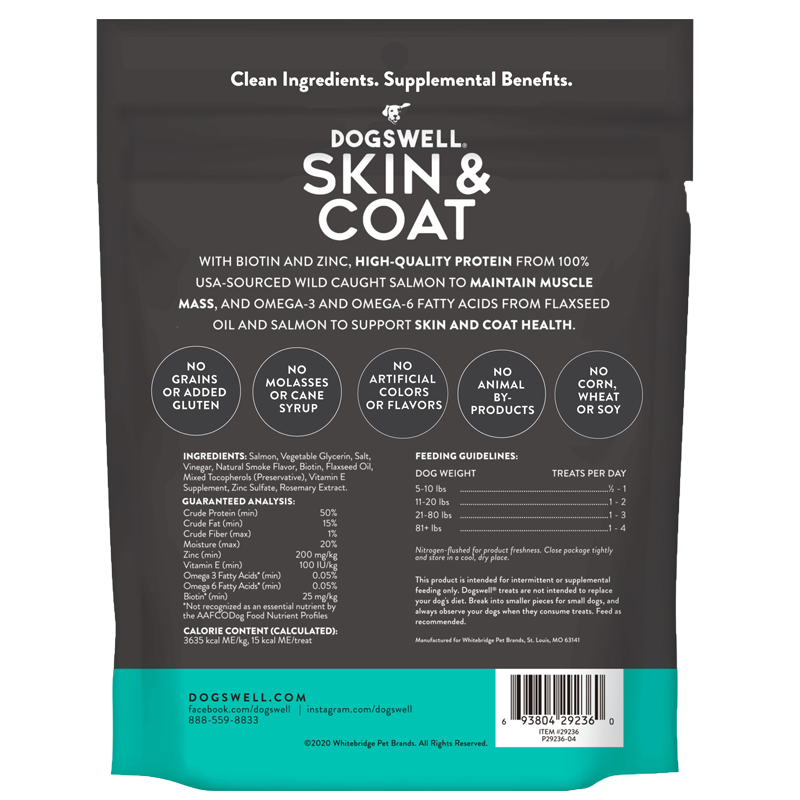 Dogswell Jerky Skin and Coat Mini Grain-Free Salmon, 4 oz