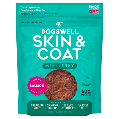 Dogswell Jerky Skin and Coat Mini Grain-Free Salmon, 4 oz