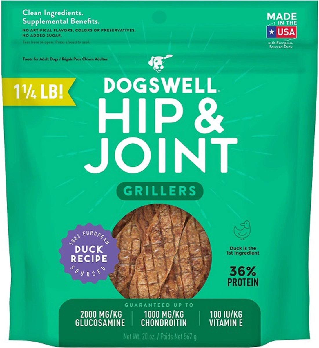 Dogswell Hip & Joint Grillers Grain - Free Duck Dog Treats 20oz. - Pets Perfect