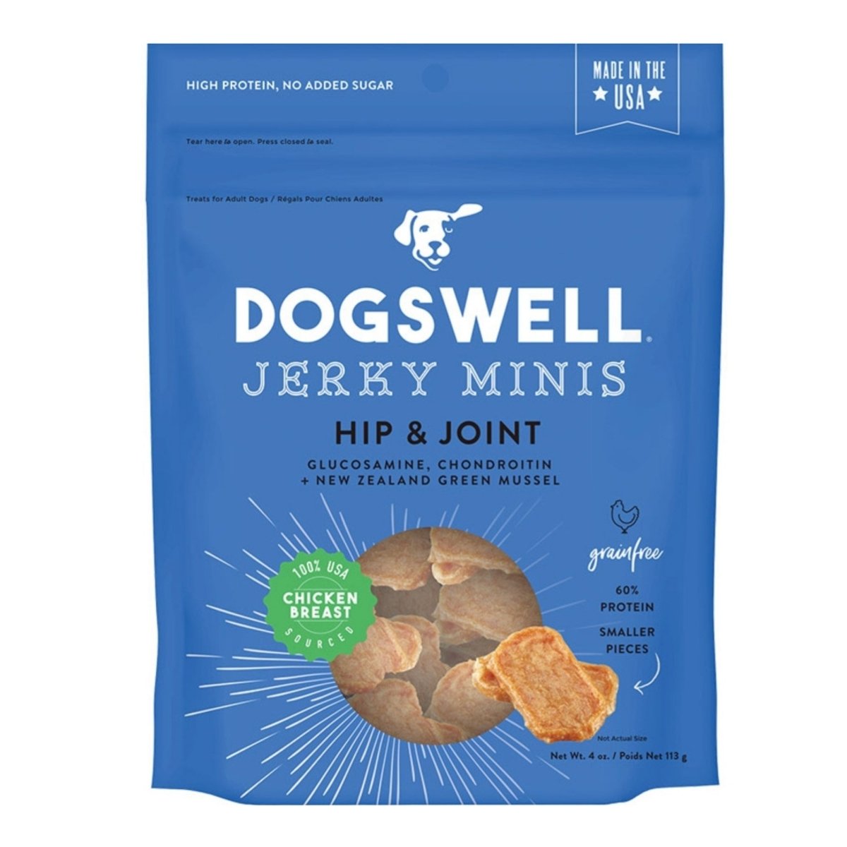 Dogswell Hip & Joint Grain - Free Mini Chicken Jerky Dog Treats 4oz. - Pets Perfect