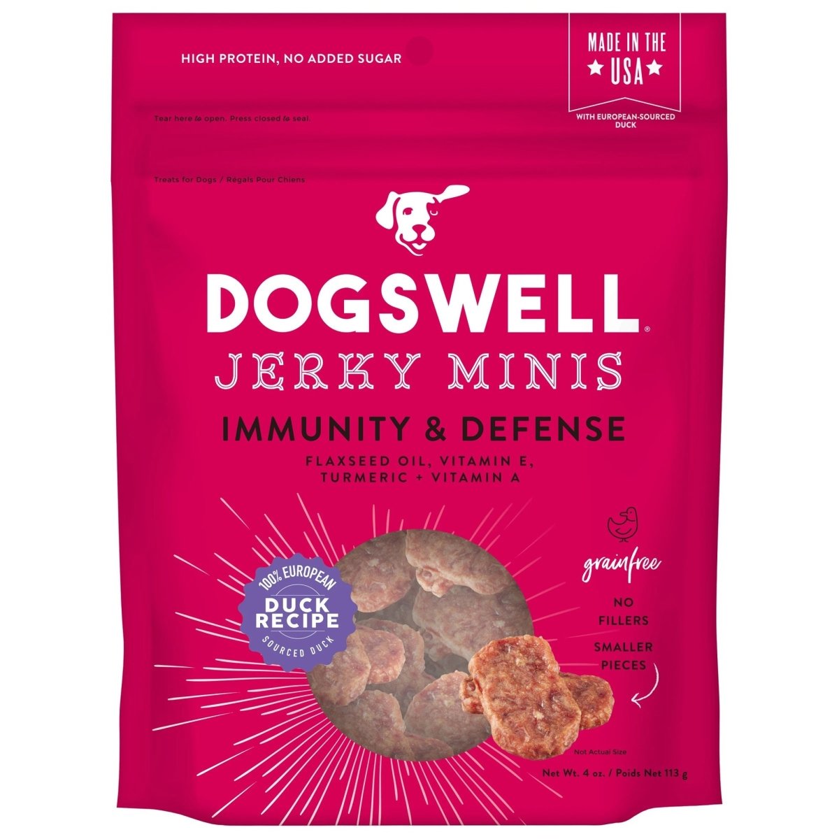 Dogswell Immunity & Defense Grain - Free Mini Duck Jerky Dog Treats 4oz. - Pets Perfect