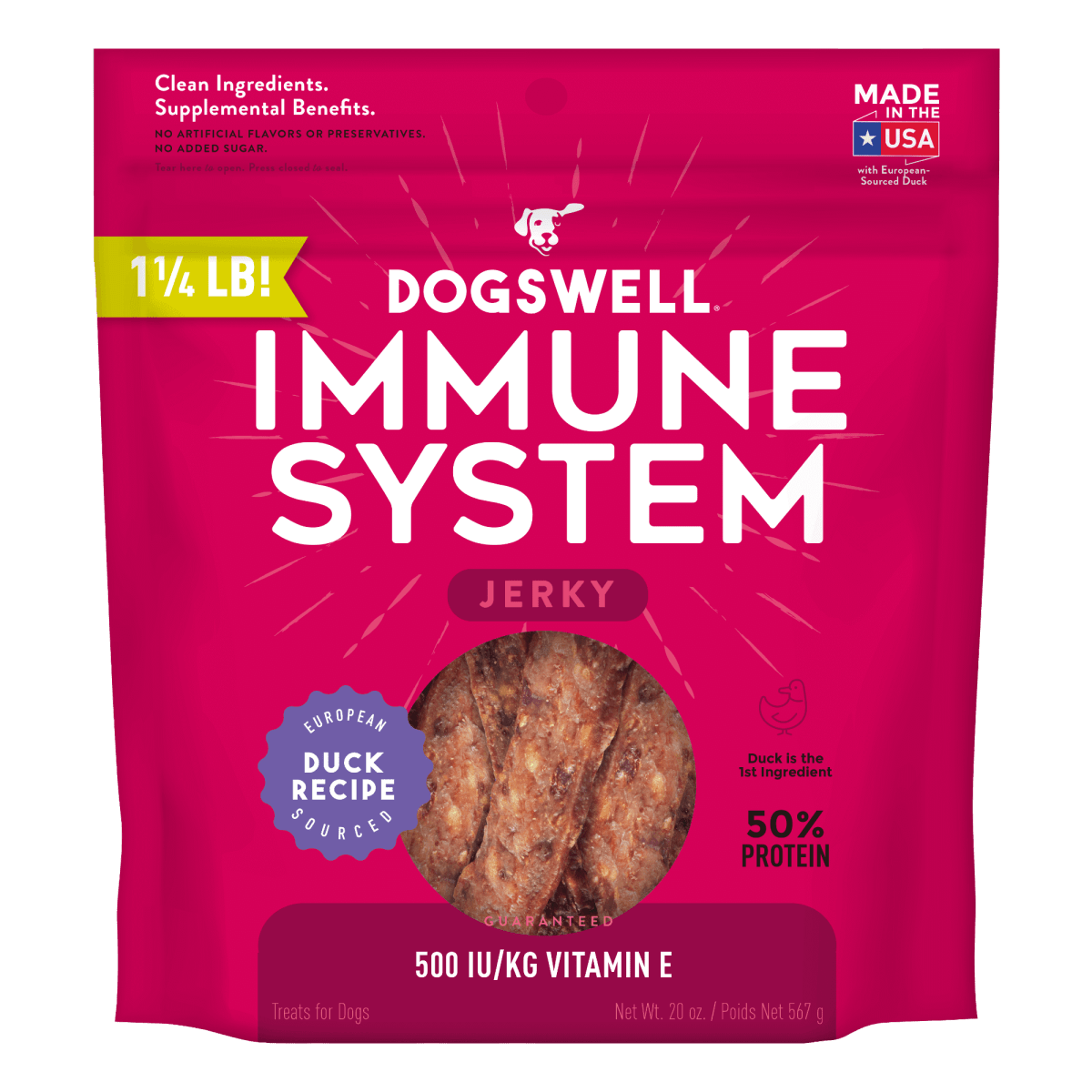Dogswell Immunity & Defense Grain - Free Duck Jerky Dog Treats 20oz. - Pets Perfect
