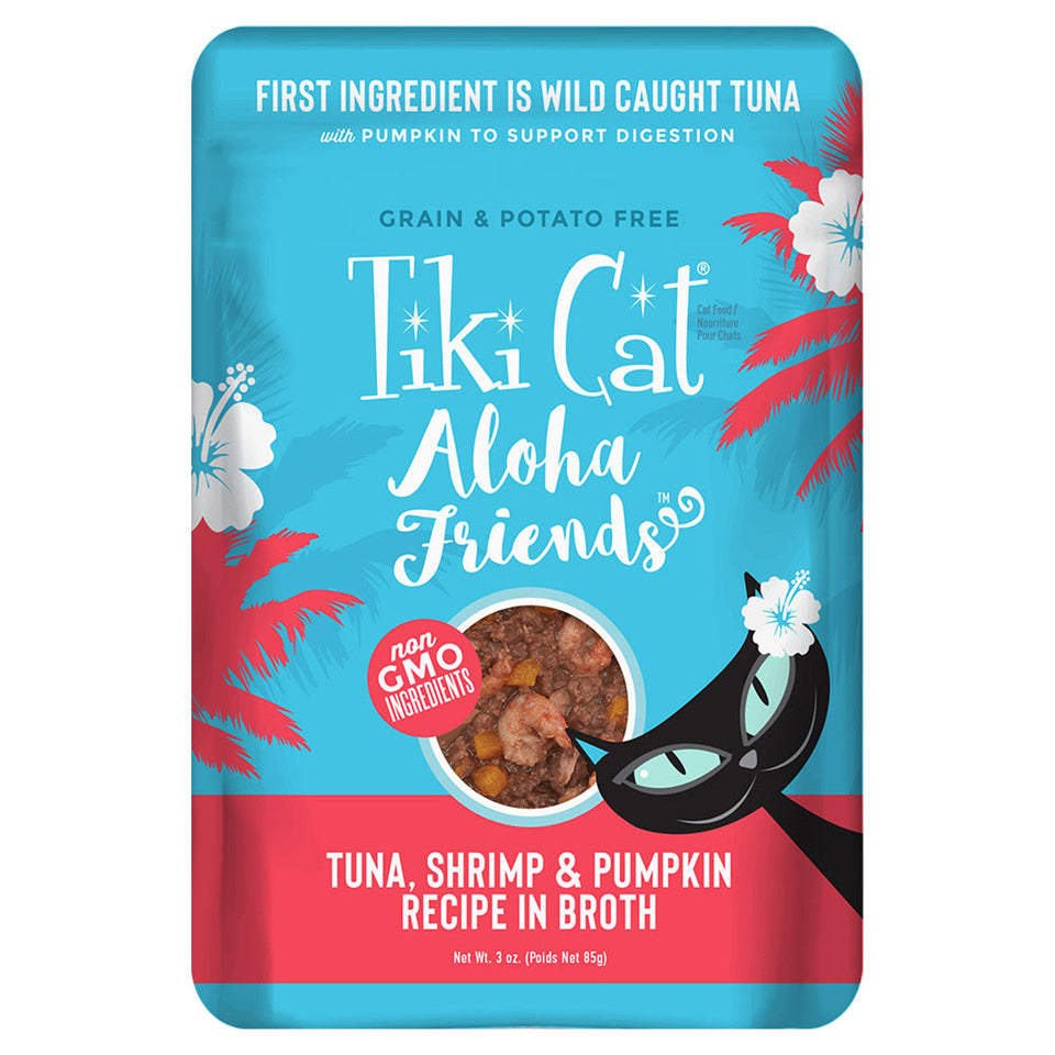 Tiki Pets Aloha Friends Flaked Tuna with Shrimp and Pumpkin Wet Cat Food, 3 oz Pouch 12 ct