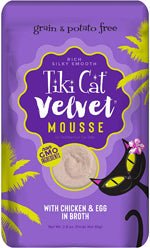 Tiki Pets Cat Velvet Mousse Chicken and Egg in Broth 2.8oz. (Case of 12) - Pets Perfect