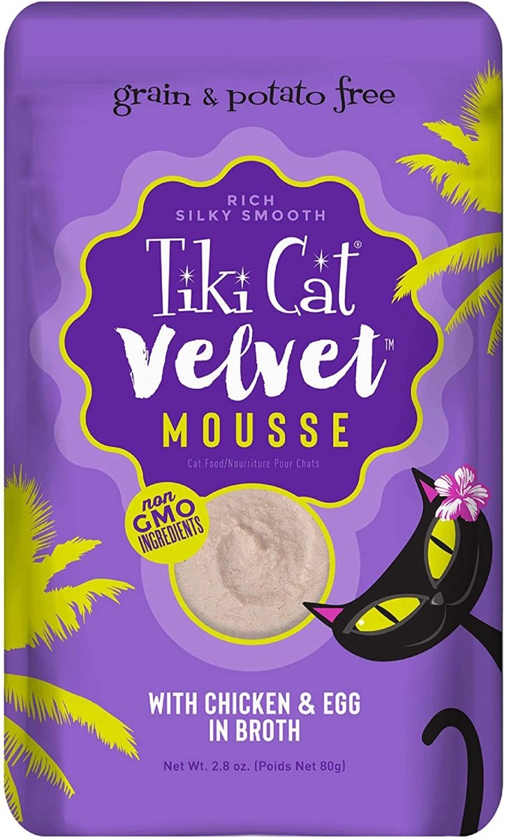 Tiki Pets Cat Velvet Mousse Chicken and Egg in Broth 2.8oz. (Case of 12) - Pets Perfect