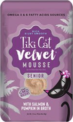 Tiki Pets Cat Velvet Senior Mousse with Salmon and Pumpkin in Broth 2.4oz. (Case of 12) - Pets Perfect