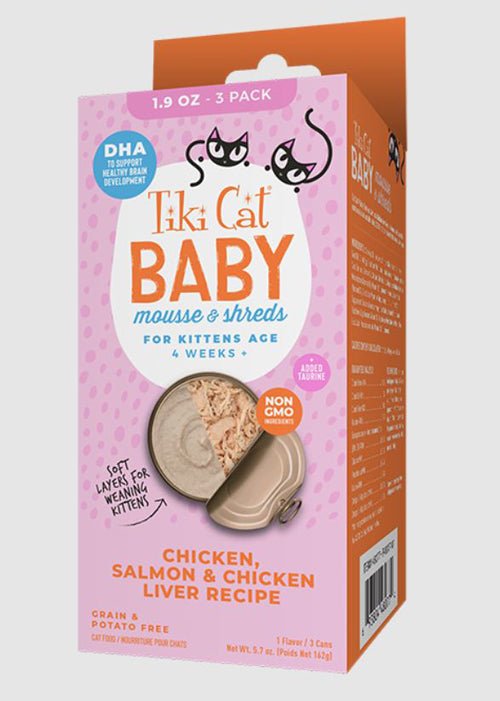 Tiki Pet Cat Mousse Kitten Salmon Chicken Liver 1.9oz. (Case of 3) - Pets Perfect