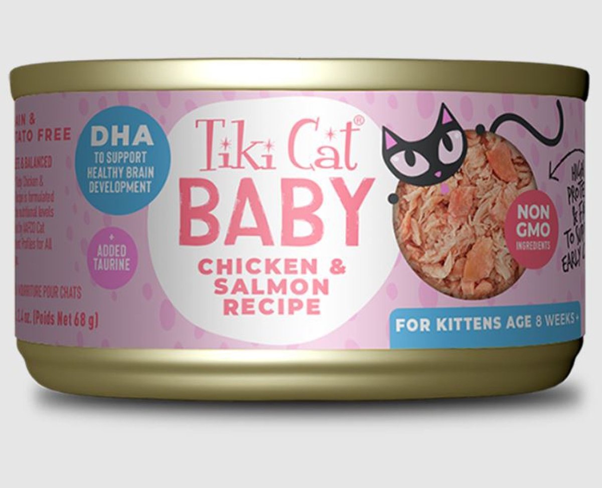 Tiki Pets Cat Baby Kitten Whole Foods with Chicken and Salmon Recipe 2.4oz. (Case of 12) - Pets Perfect