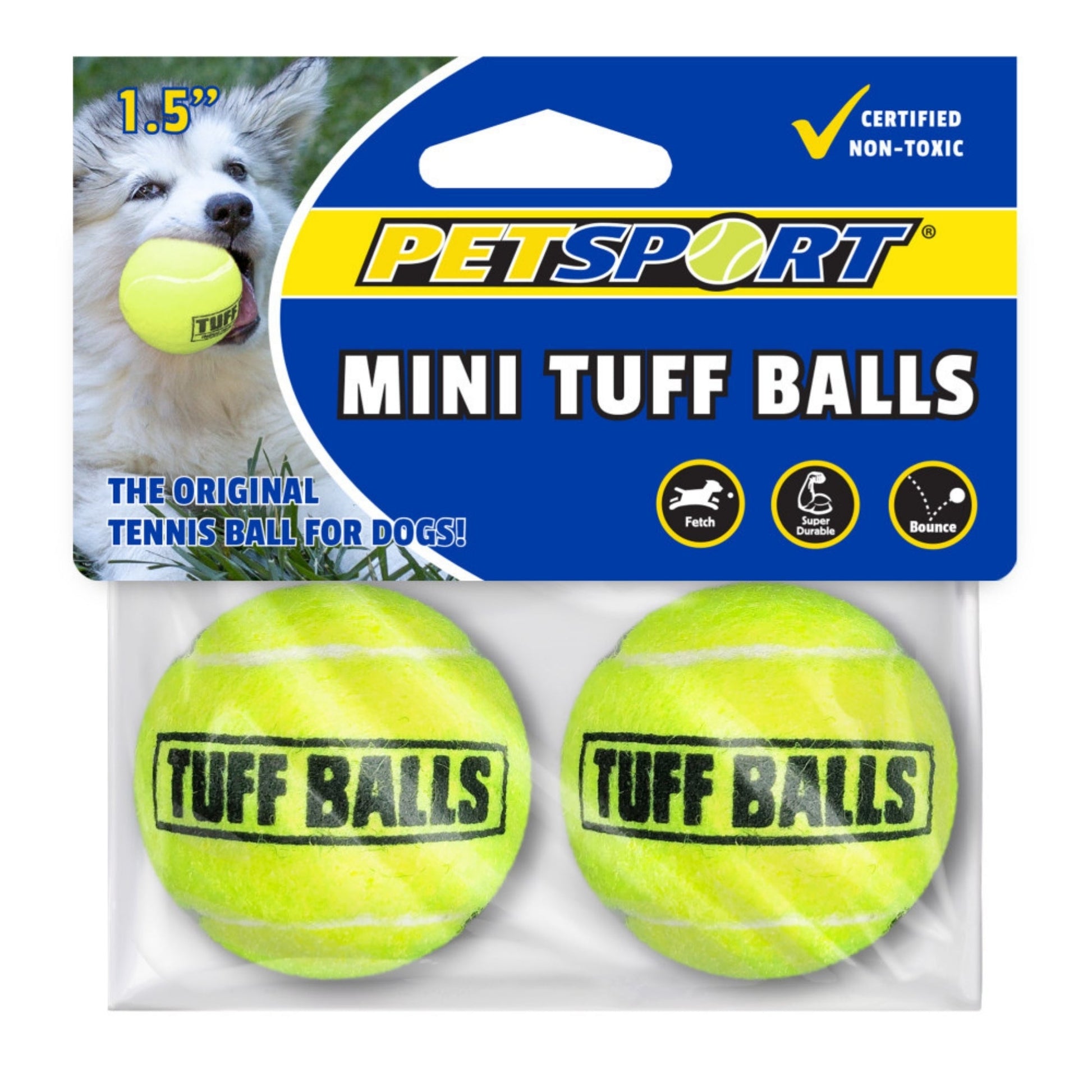 Petsport USA Tuff Ball Dog toy, Yellow 2 ct, 1.5 in