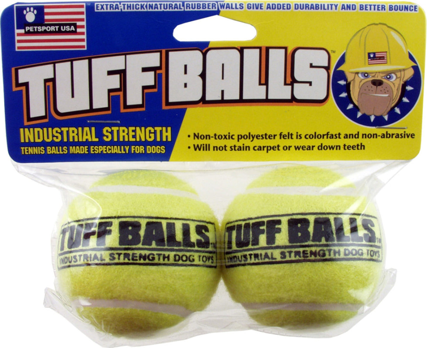 Petsport USA Tuff Ball Dog toy, Yellow 2 ct, 2.5 in