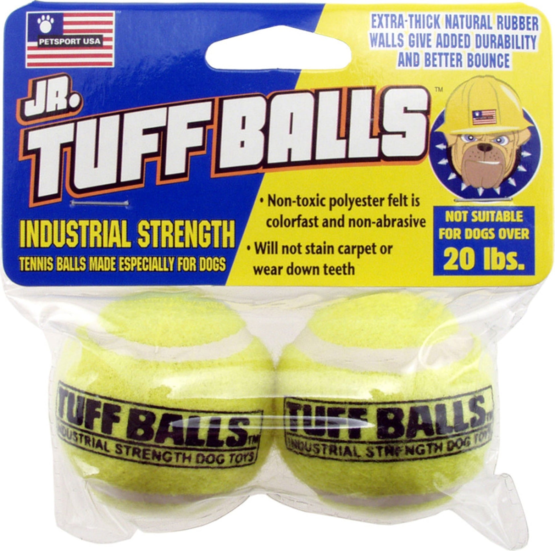 Petsport USA Jr. Tuff Balls Dog toy, Yellow 2 ct, 1.8 in
