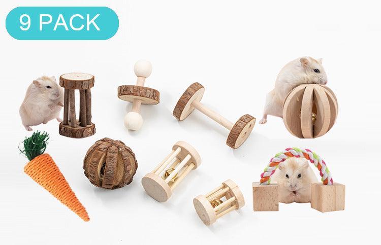 Natural Wood Pet Toy Set: Interactive Playtime Fun For Hamsters, Rabbits, Guinea Pigs, Parrots, Cats, And Dogs.