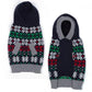 ES Snowflake Hoodie Sweater in navy with red, green, and white snowflake pattern, knitted pet sweater with hood and armholes.