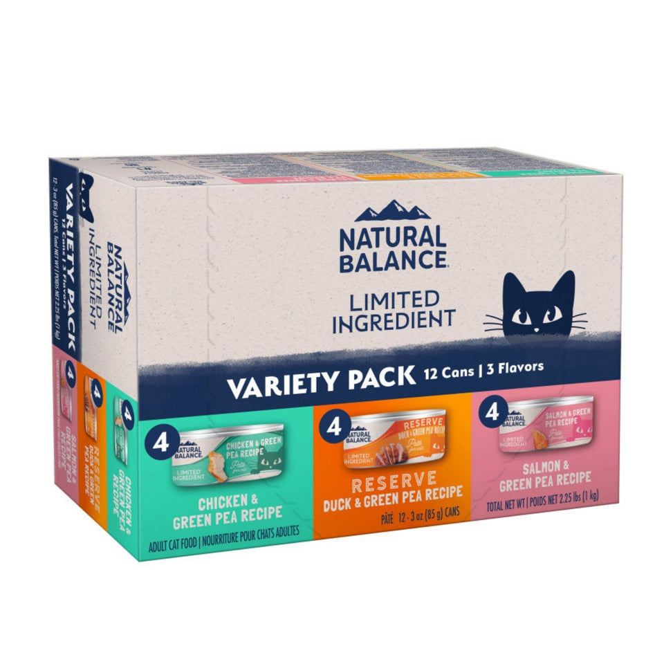 Natural Balance Pet Foods Limited Ingredient Pate Canned Cat Food Variety Pack (Chicken, Reserve Duck, Salmon) 5.5oz. (Case
