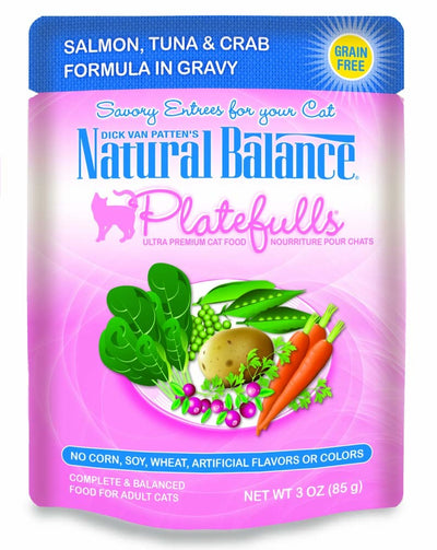 Natural Balance Pet Foods Platefulls Salmon; Tuna and Crab Formula in Gravy Cat Wet Food 3 oz 24 Pack