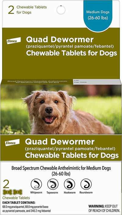 Bayer Quad Dewormer 68Mg Medium Dog, 2 ct