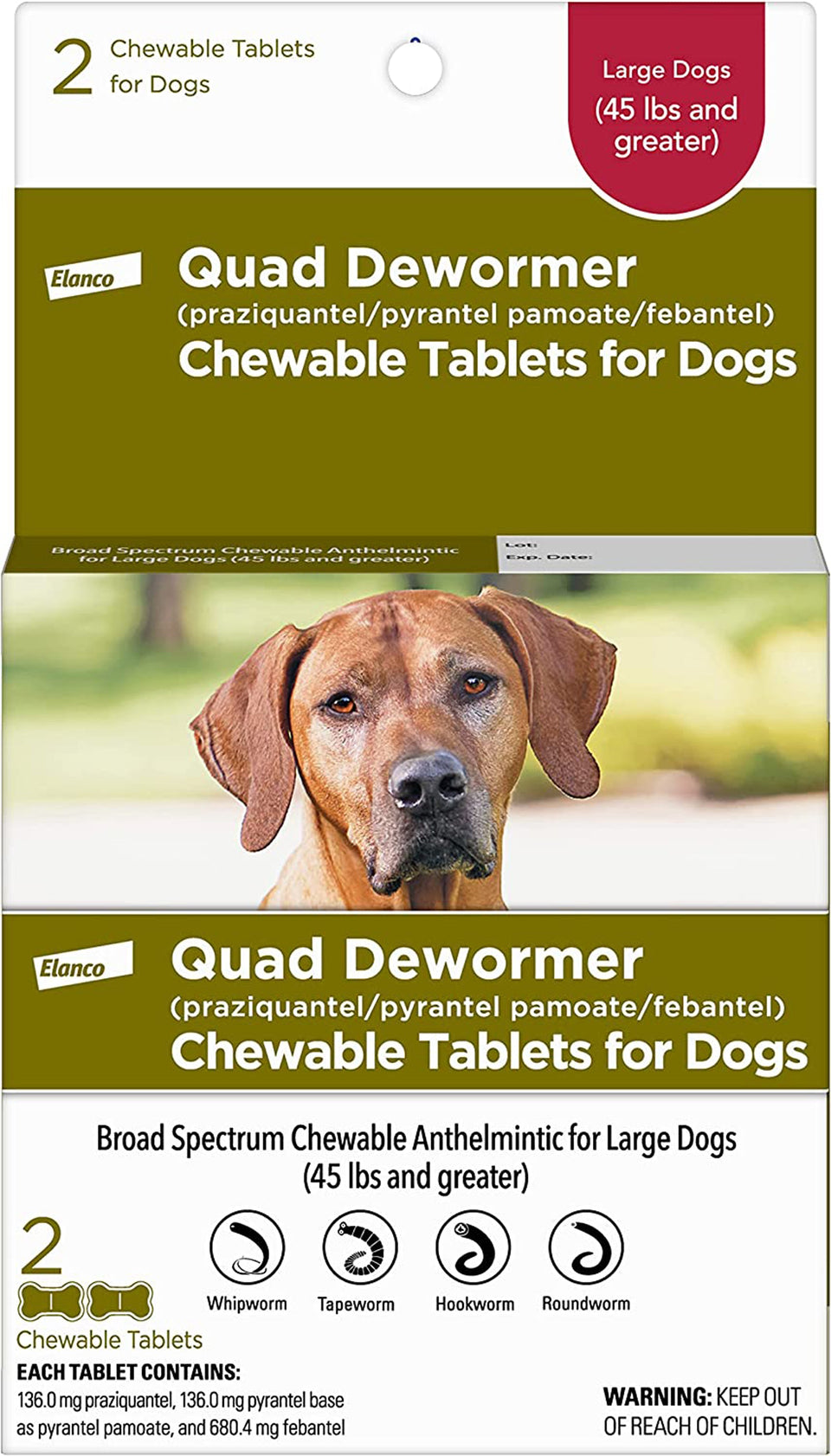 Bayer Quad Dewormer 136Mg Large Dog, 2 ct