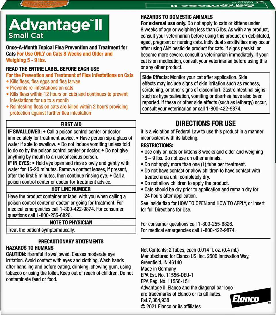 Advantage II Cat Small Orange 2 ct