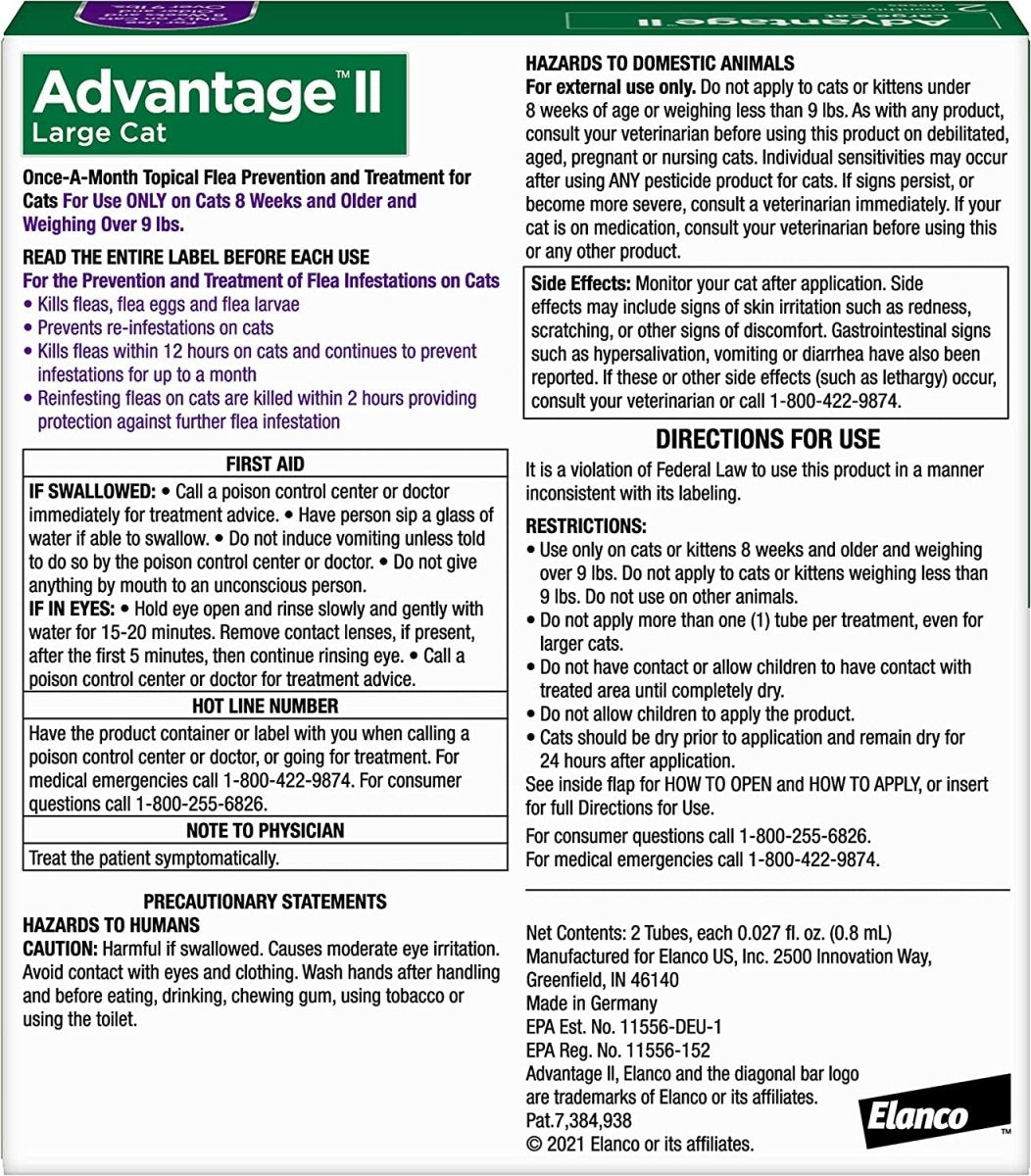 Advantage II Cat Large Purple 2 - Pack - Pets Perfect