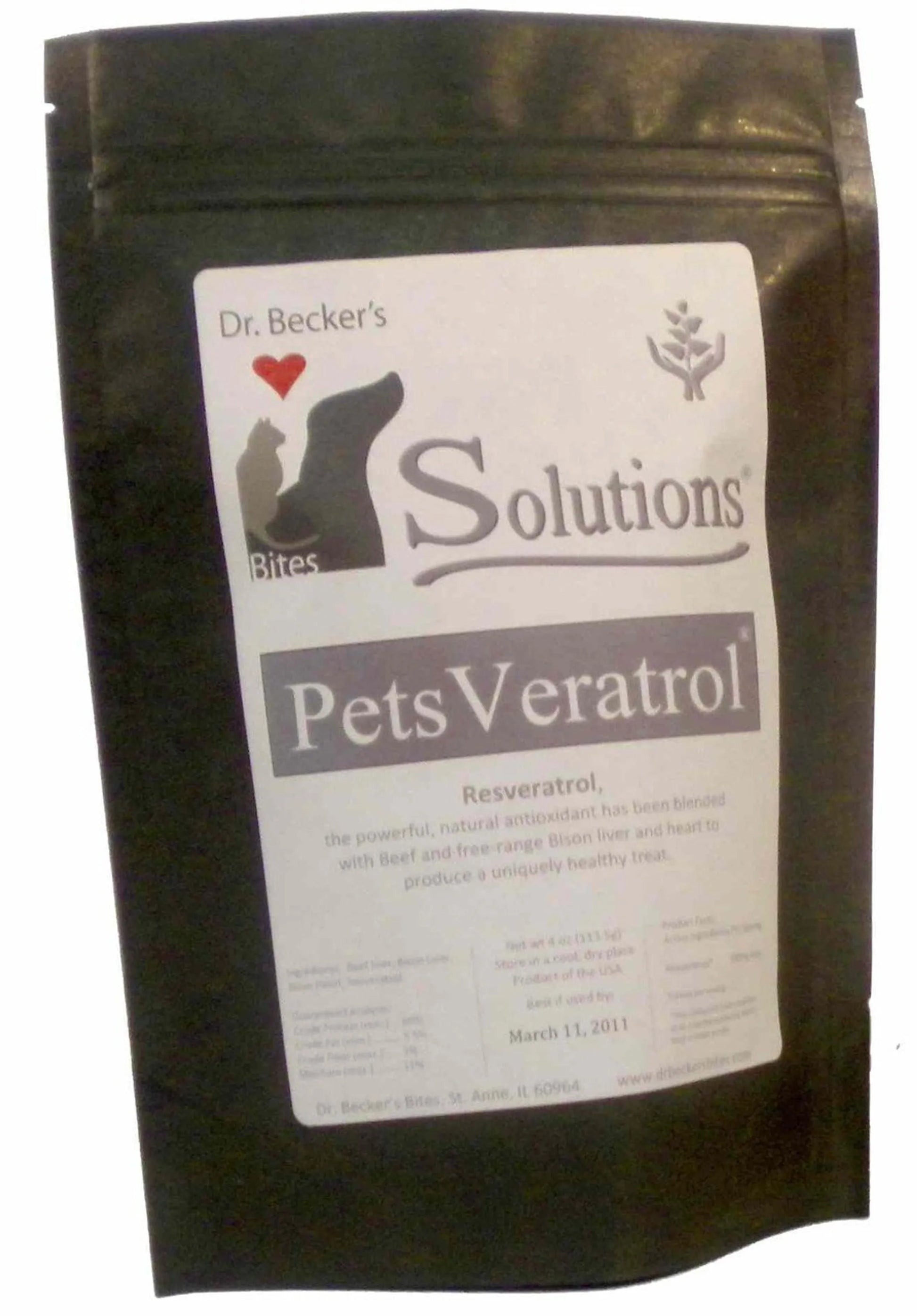 Dr. Becker's Bites PetsVeratrol Bites - Resveratrol Antioxidant Dog Supplement - 4 oz black resealable bag