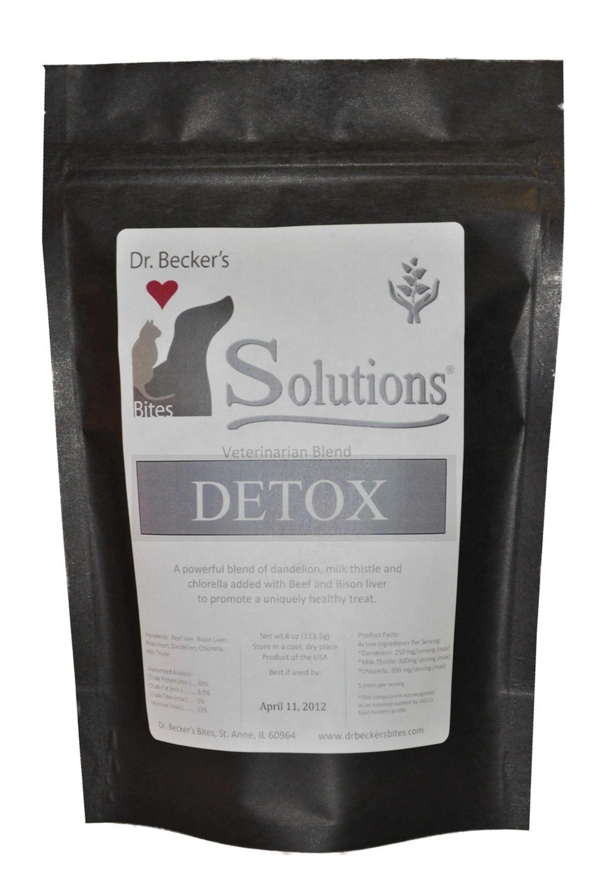 Dr. Becker's Bites DETOX Bites - Liver Cleanse Dog Supplement Chews - 4 oz pouch with label on black bag