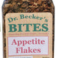 Dr. Becker's BIG Appetite Flakes pet treats in clear container with red lid and natural meat flakes inside