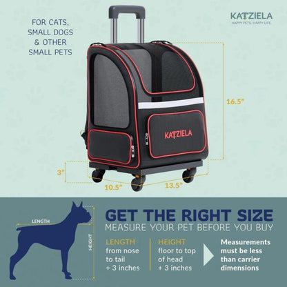 Katziela Hybrid Adventurer Backpack Wheels Black/Red - Pets Perfect