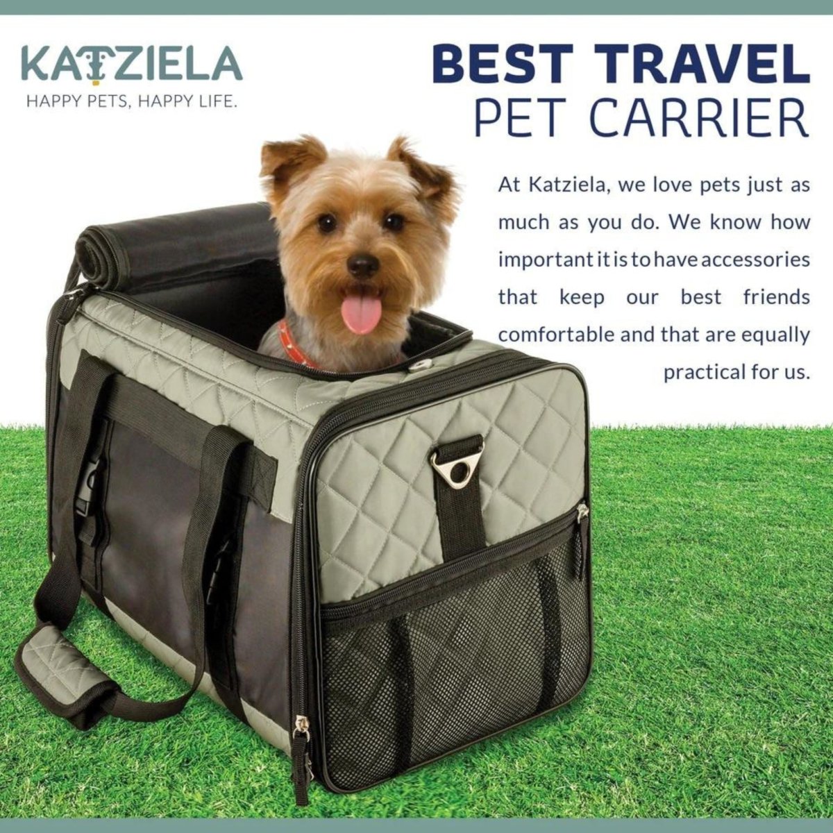 Katziela Quilted Companion Carrier Gray Medium - Pets Perfect