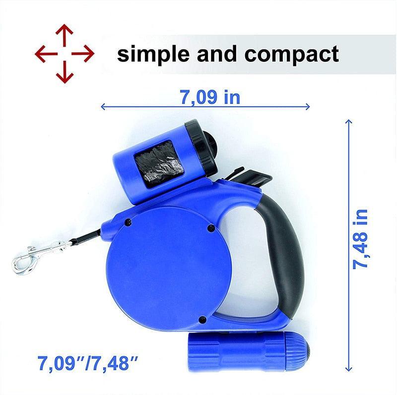 Nightwalk 4.5M Led Light And Waste Bag Dispenser Retractable Dog Leash - Pets Perfect