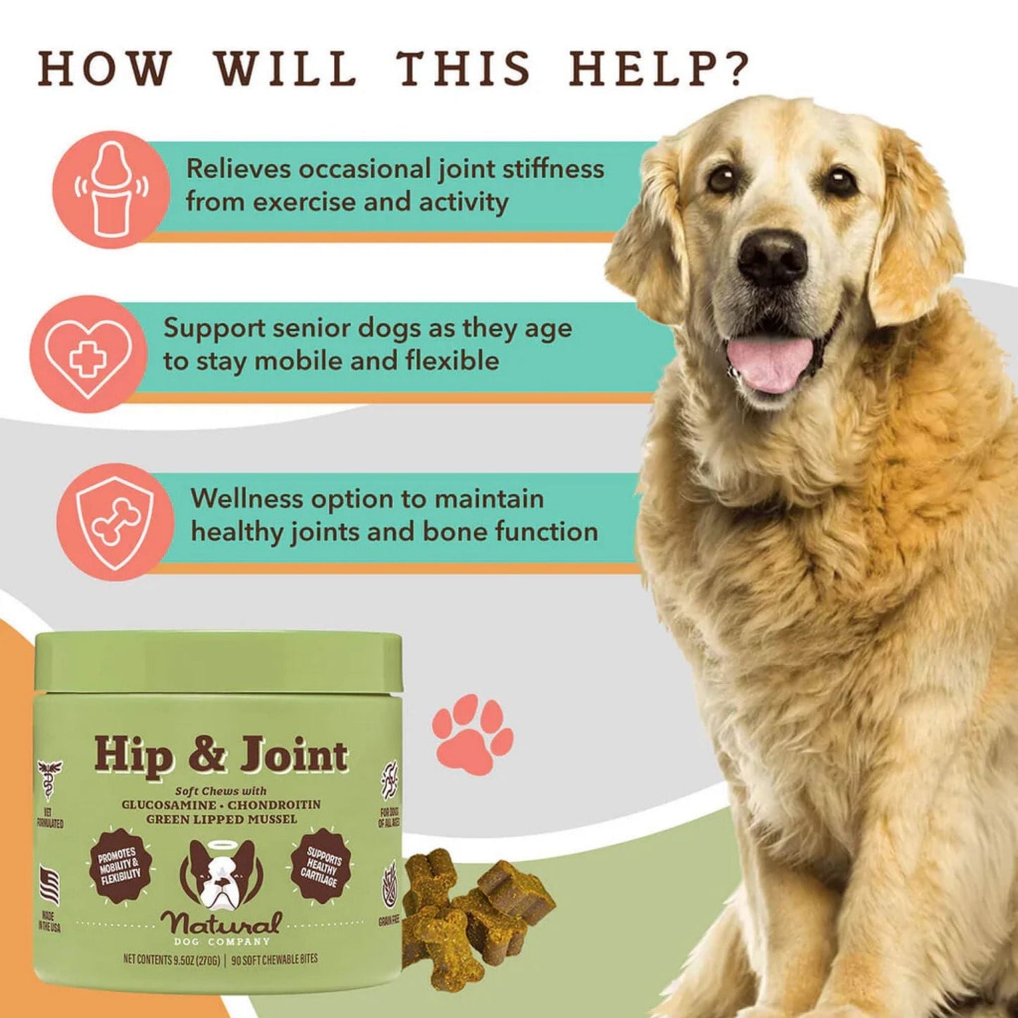 Natural Dog Company Dog Hip & Joint Supplement Dog Chews - 90 ct, view 3