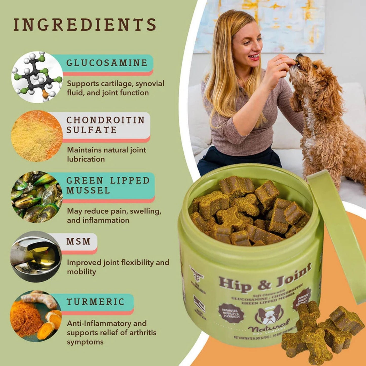 Natural Dog Company Dog Hip & Joint Supplement Dog Chews - 90 ct, view 2