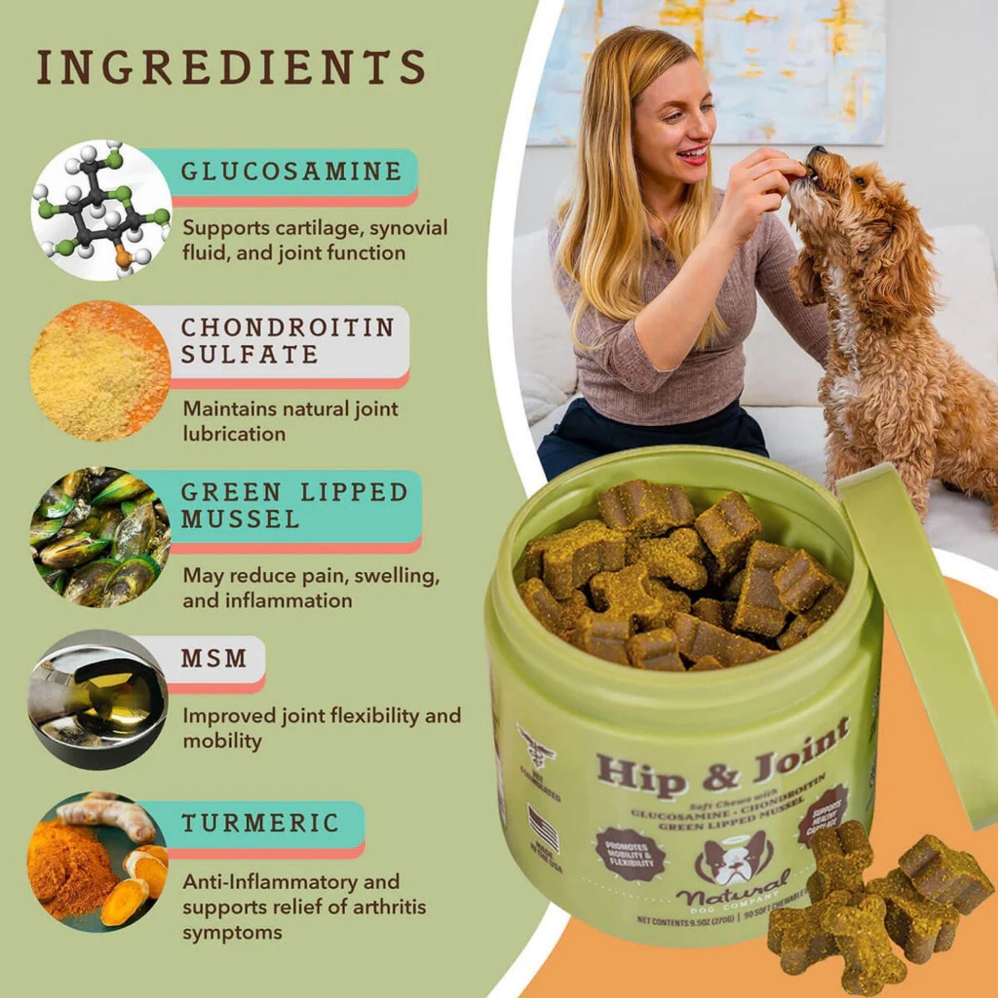 Natural Dog Company Dog Hip & Joint Supplement Dog Chews - 90 ct, view 2