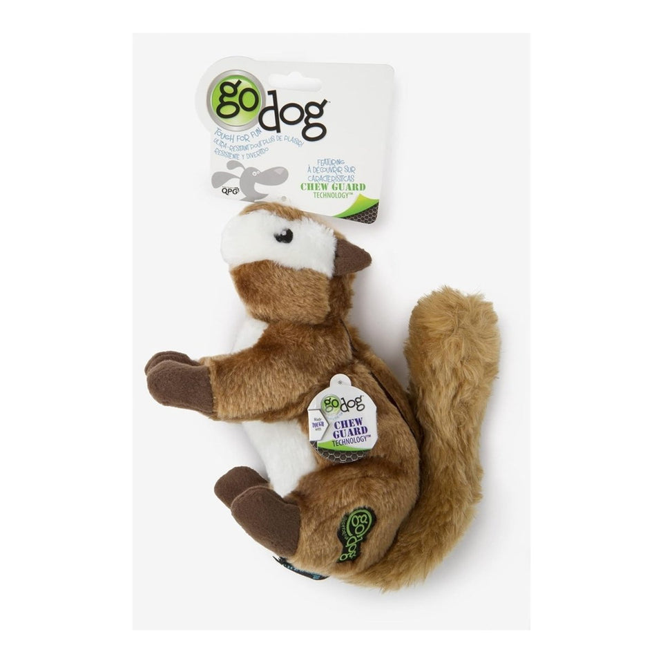 GoDog Wildlife Chipmunk Squeaky Plush Dog Toy - Brown, Large