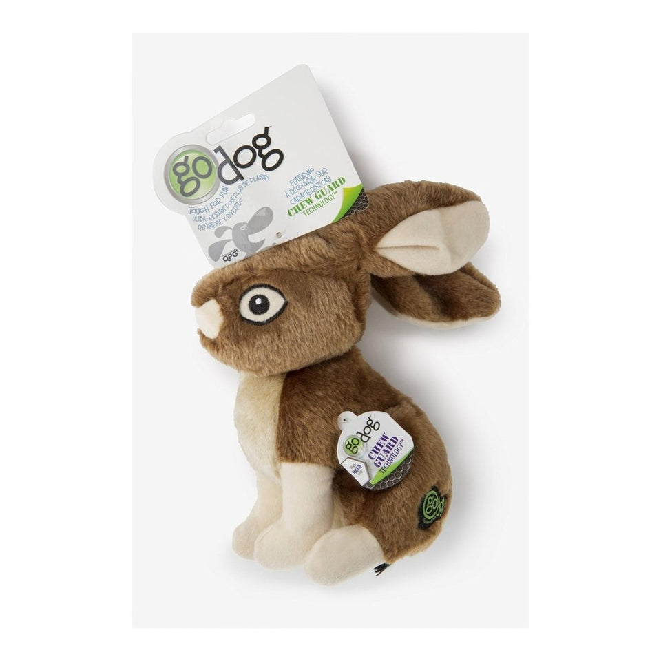 GoDog Wildlife Rabbit Squeaky Plush Dog Toy - Brown, Large