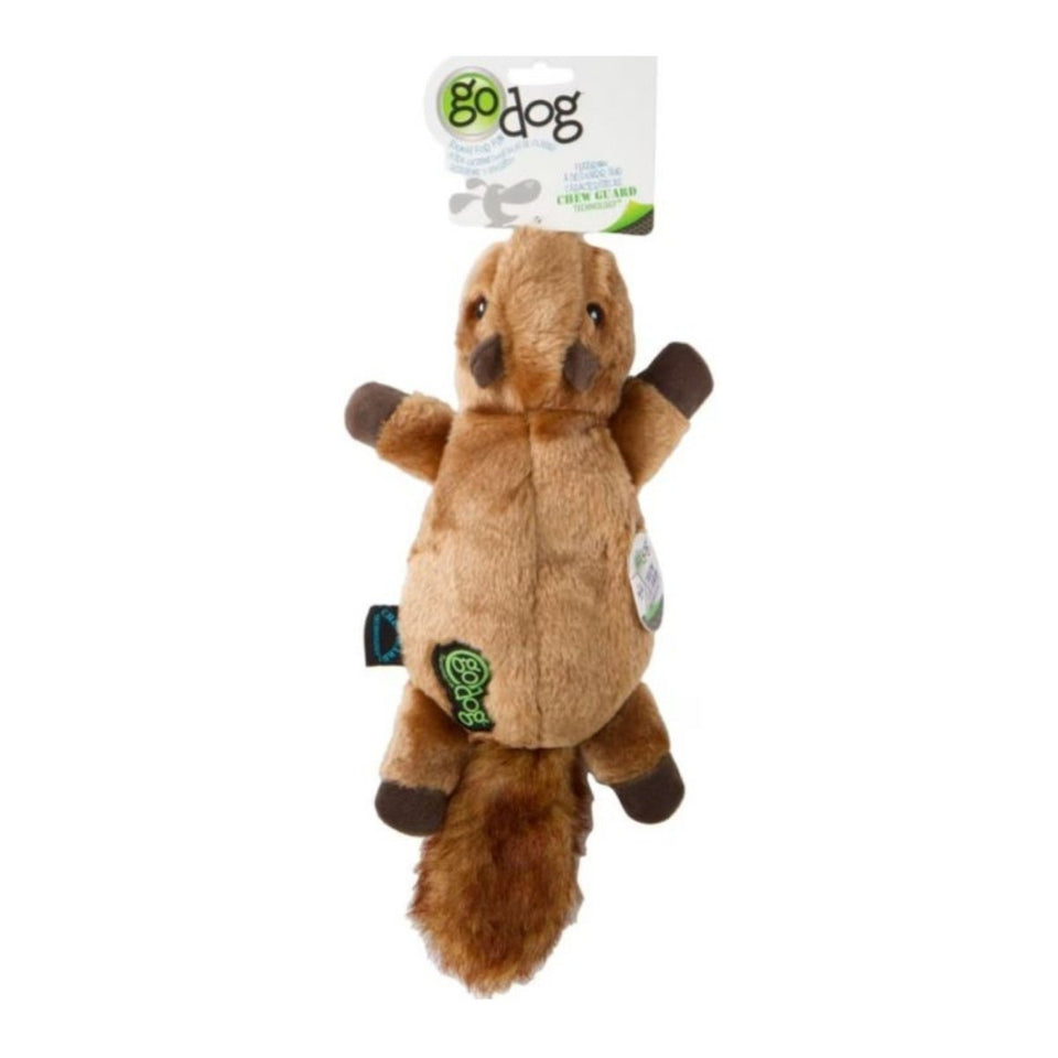 GoDog Flatz Squirrel Squeaky Plush Flattie Dog Toy - Brown, Large